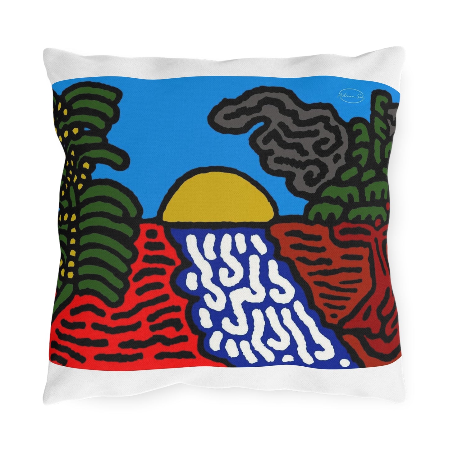 The river that joins the Australian wattle — Outdoor Pillow