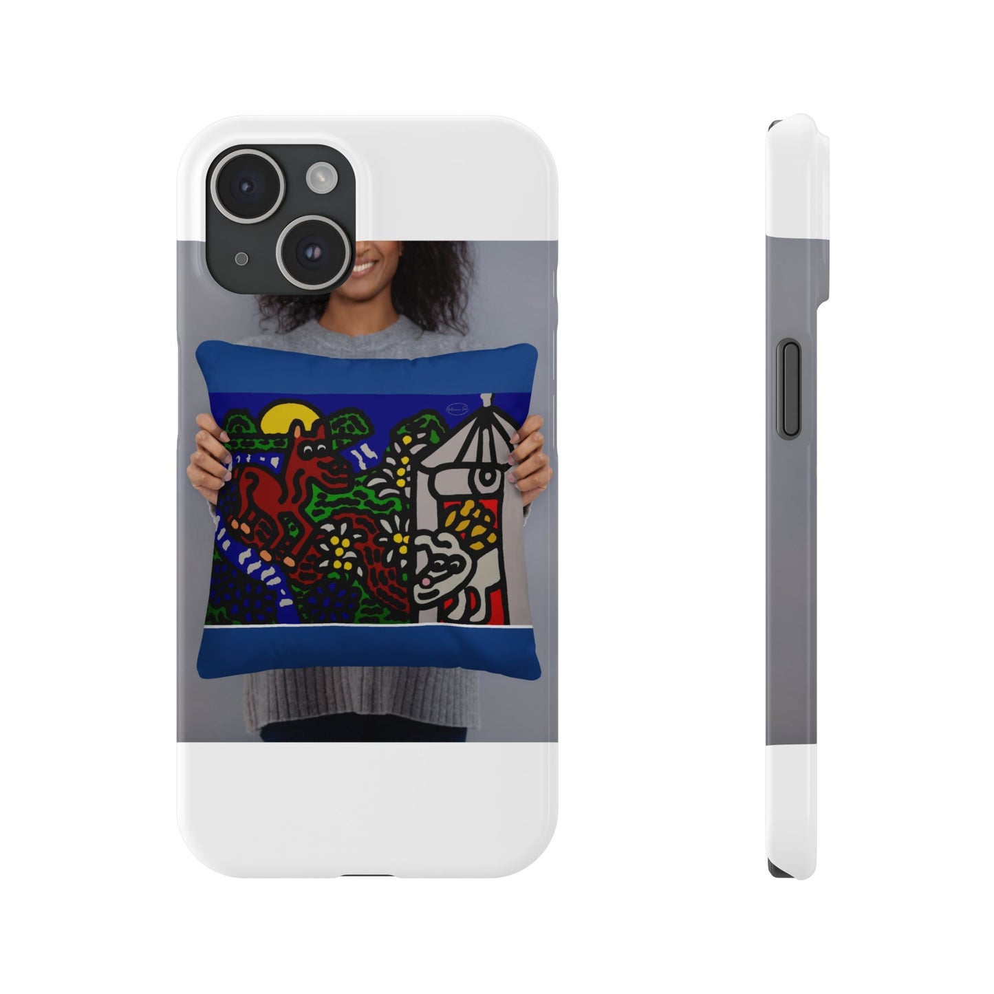 Bunny welcoming a friendly horse on his journey Slim Phone Case