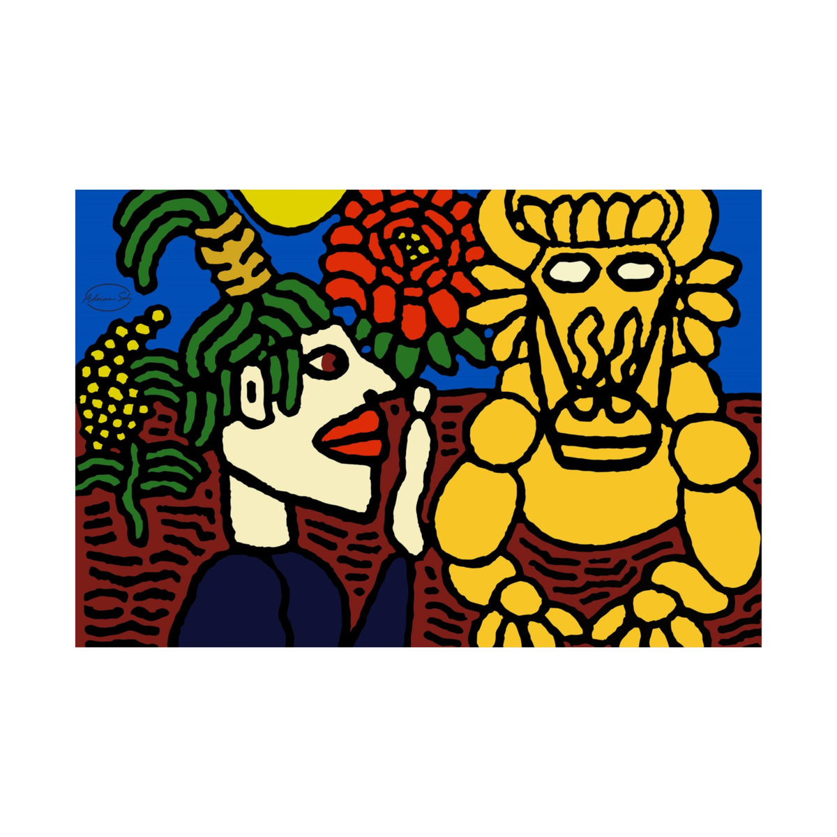 The warrior hailing the mighty golden dragon Matte Poster Horizontal (Small)