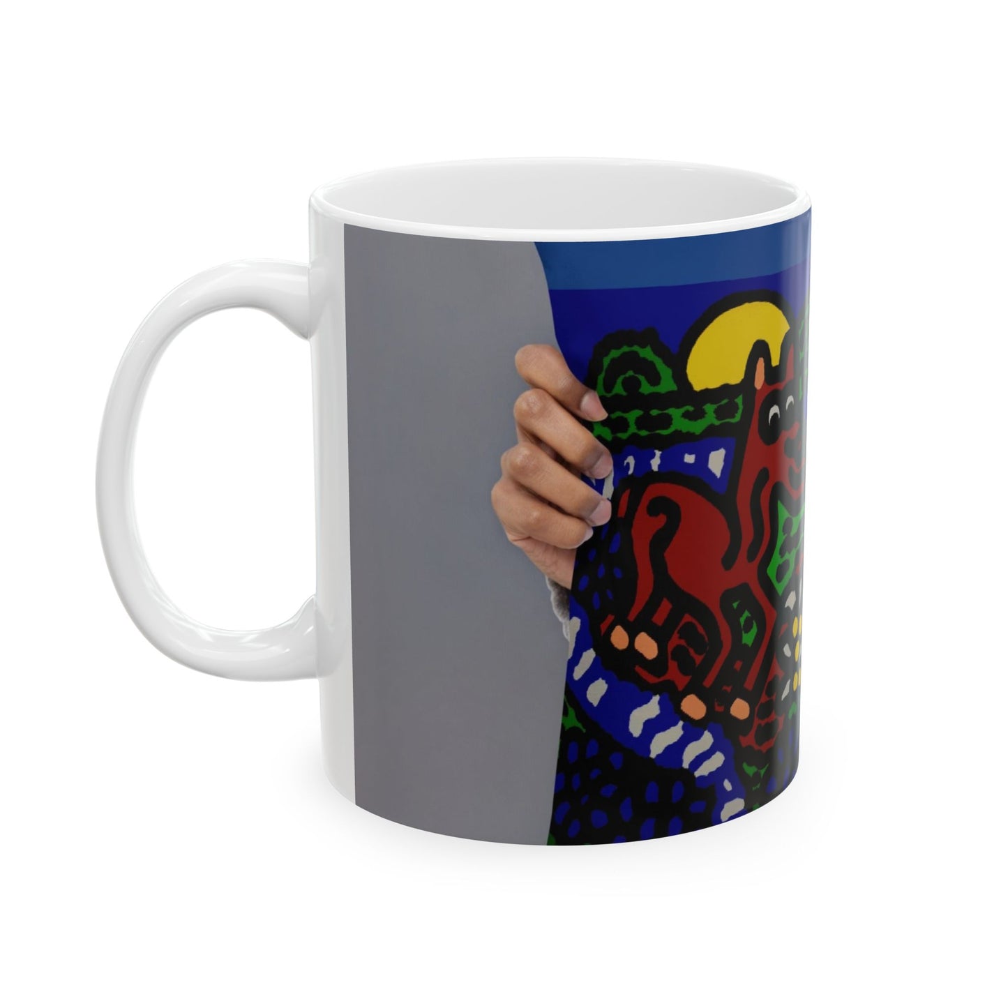 Bunny welcoming a friendly horse on his journey Ceramic Mug
