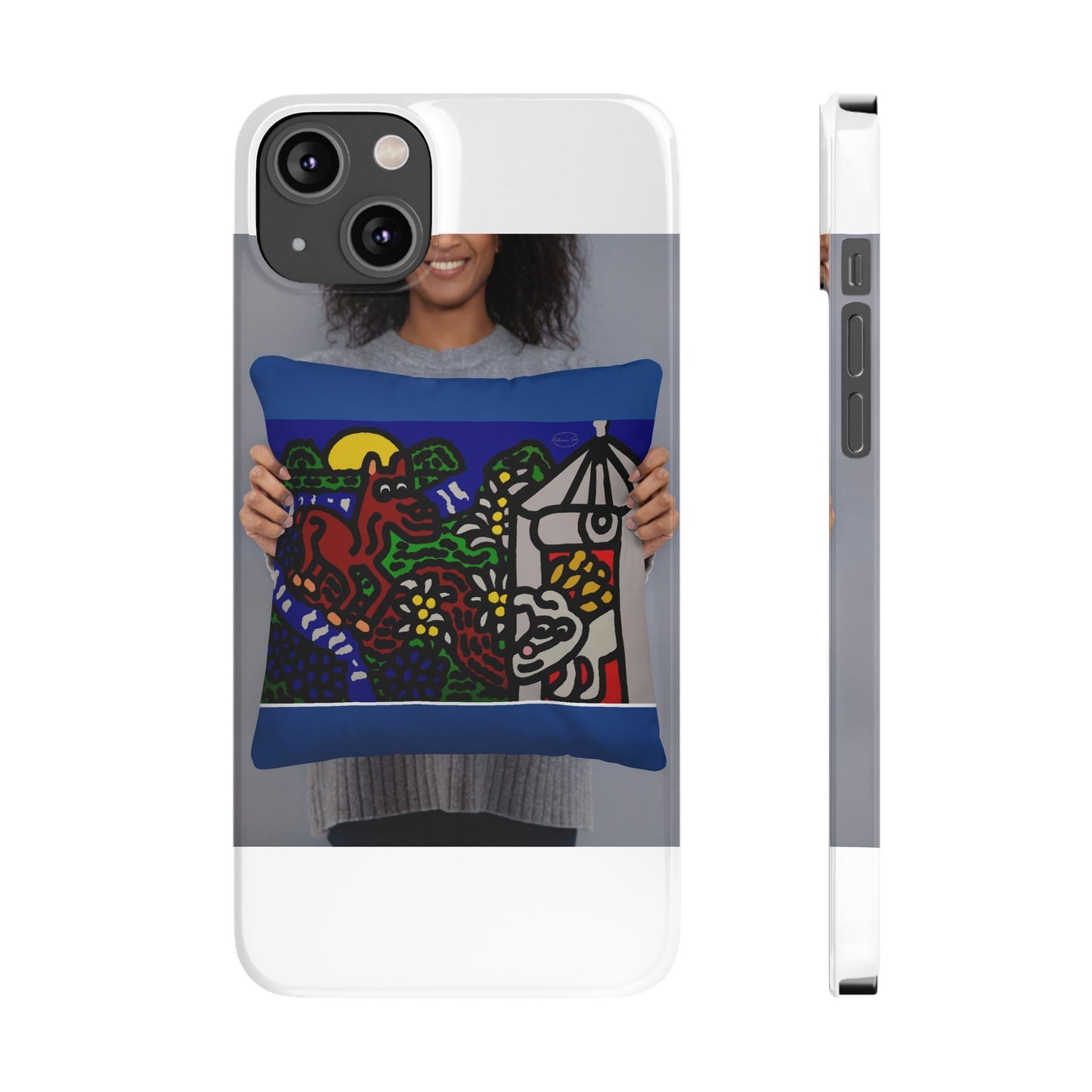 Bunny welcoming a friendly horse on his journey Slim Phone Case