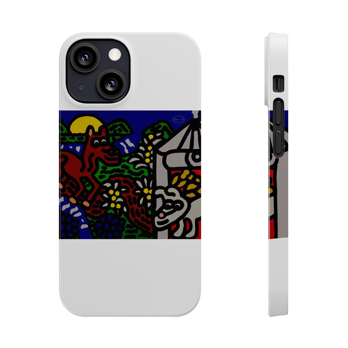 Bunny welcoming a friendly horse on his journey Slim Phone Case