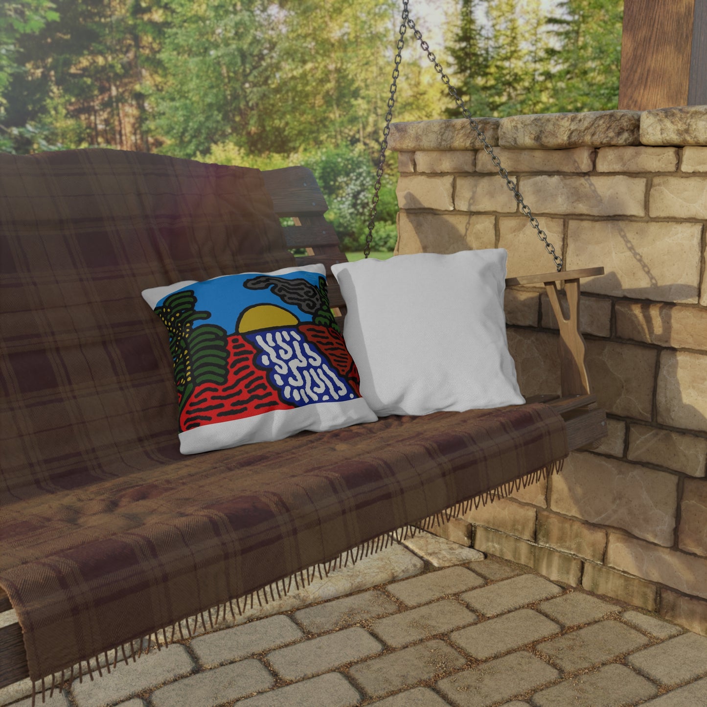 The river that joins the Australian wattle — Outdoor Pillow