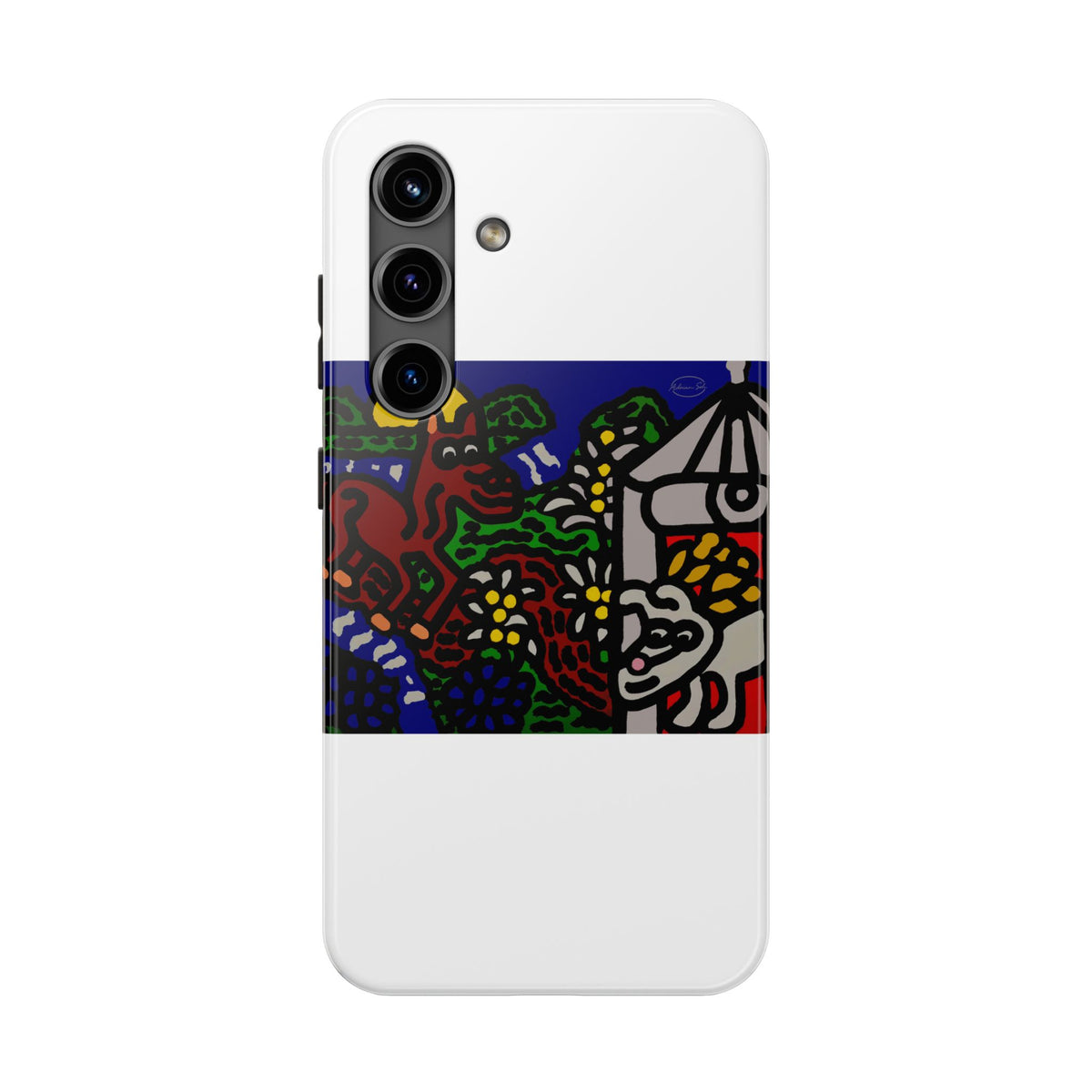 Bunny welcoming a friendly horse on his journey Tough Phone Case