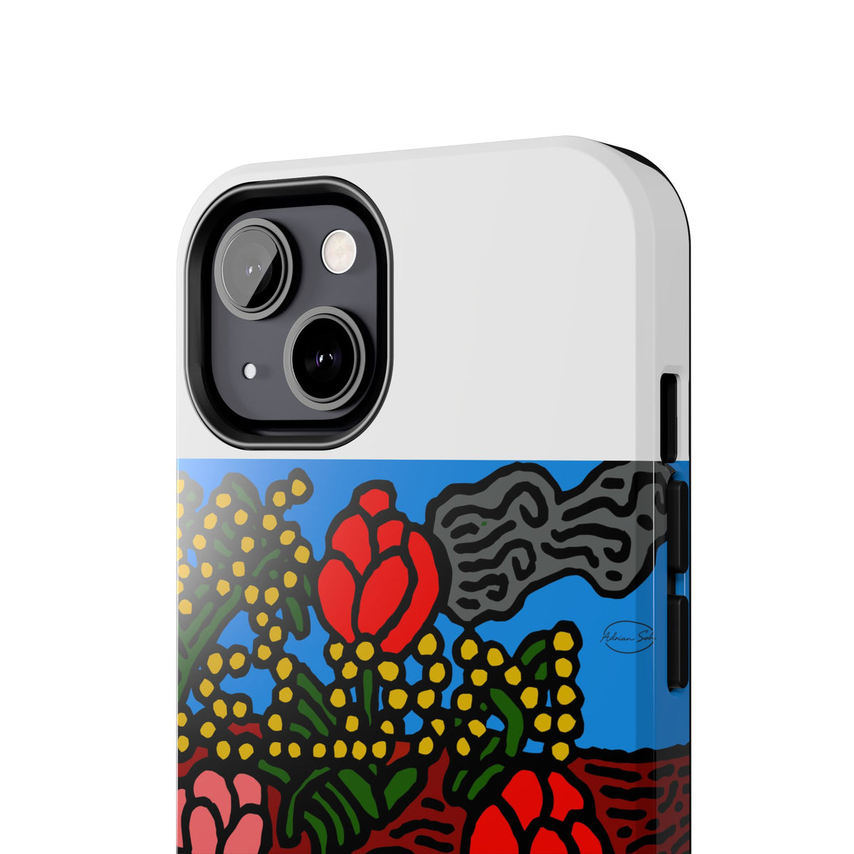 A field of tulips next to a wattle Tough Phone Case