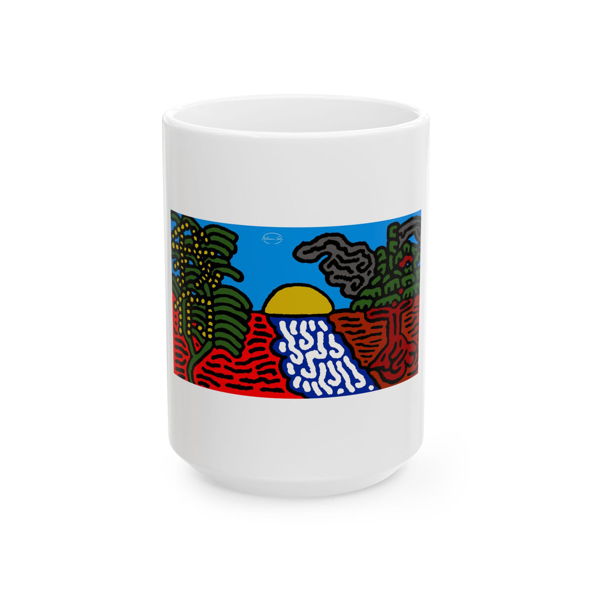 The river that joins the Australian wattle and Lebanese cedar tree in friendship Ceramic Mug