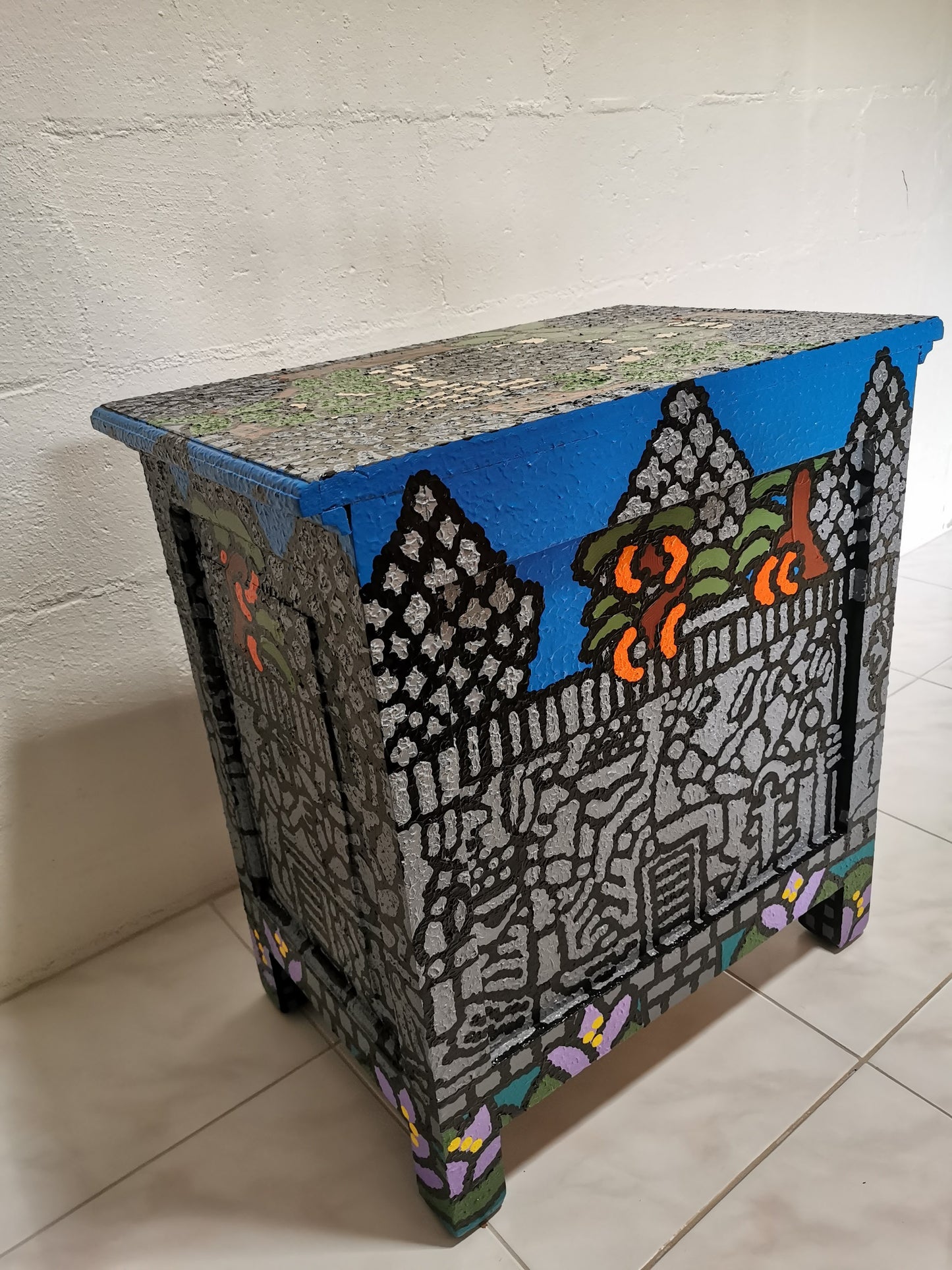 Angkor inspired painted shelf